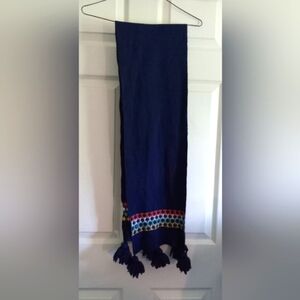 Vintage Xhilaration Large Blue Tasseled Pom Pom  Red, White, Blue & Yellow Scarf